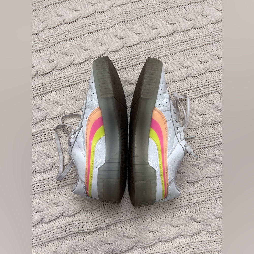 Puma White Sneakers with Pink, Yellow, and Orange Highlights